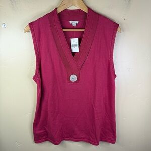 NWT J.Jill Size XL One Button Knit‎ Red Vest Stretch Career Office Wear Preppy